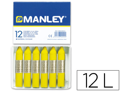 12 lápices cera blanda Manley unicolor amarillo limón nº2